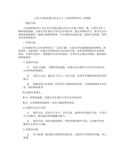 山东人民版品德与社会五上《走进网络时代》表格说课稿