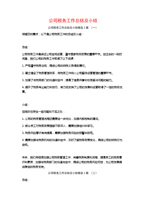 公司税务工作总结及小结2篇