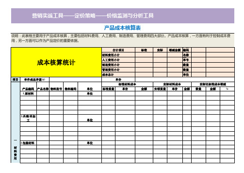 产品成本核算表