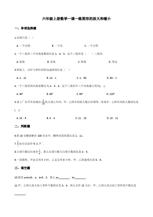 2022年六年级上册数学同步练习 5.1图形的放大和缩小 西师大版(含答案)