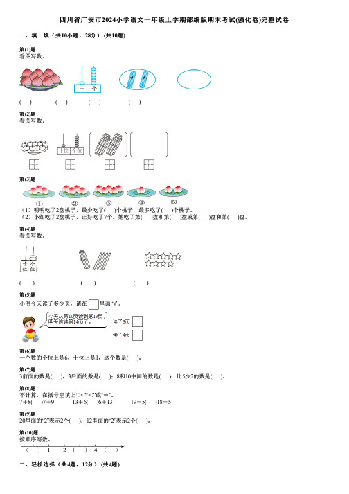 四川省广安市2024小学数学一年级上学期部编版期末考试(强化卷)完整试卷