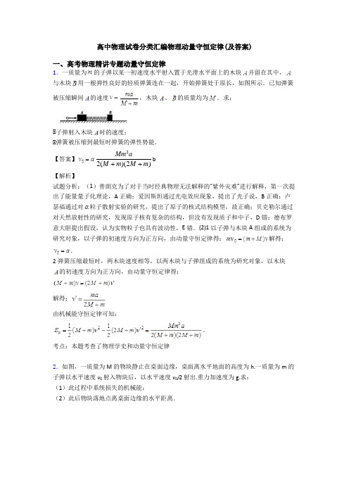 高中物理试卷分类汇编物理动量守恒定律(及答案)