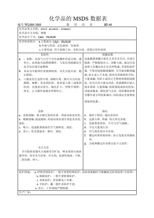 酒精MSDS数据表