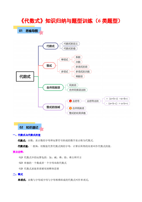 代数式知识归纳与题型训练(6类题型清单)(解析版)—2024-2025学年七年级数学上册(浙教版)