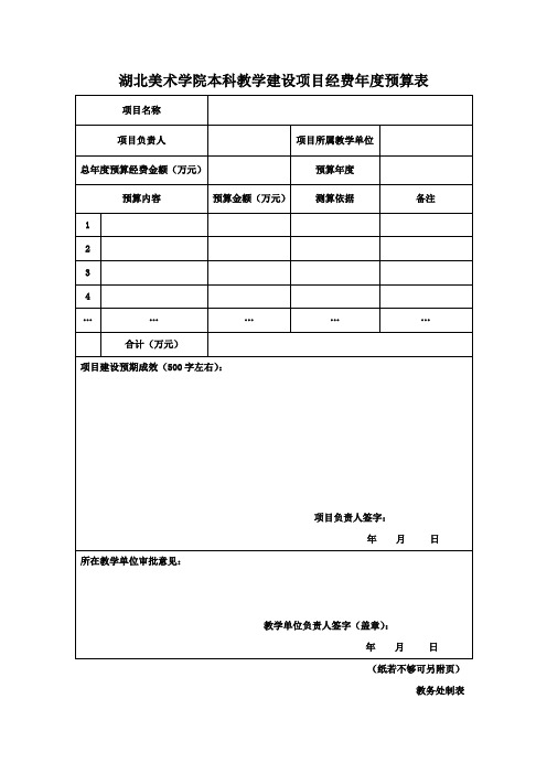 湖北美术学院本科教学建设项目经费预算表