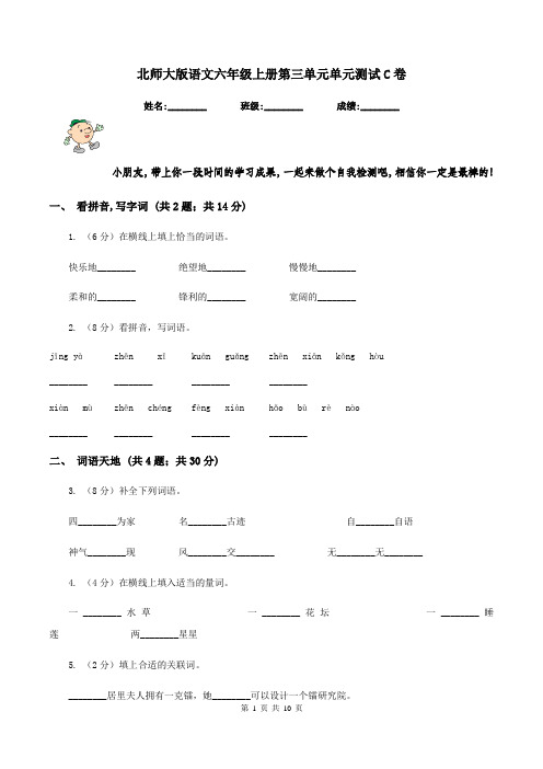 北师大版语文六年级上册第三单元单元测试C卷