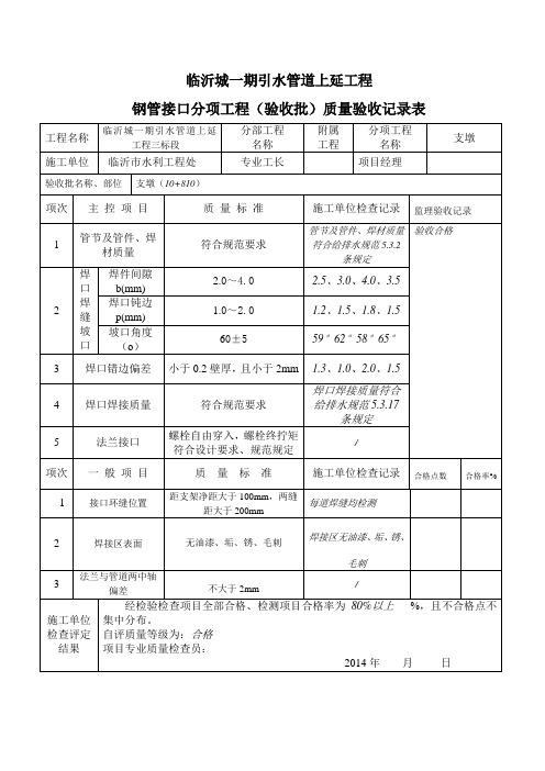 支墩分项工程(验收批)工程质量验收记录表