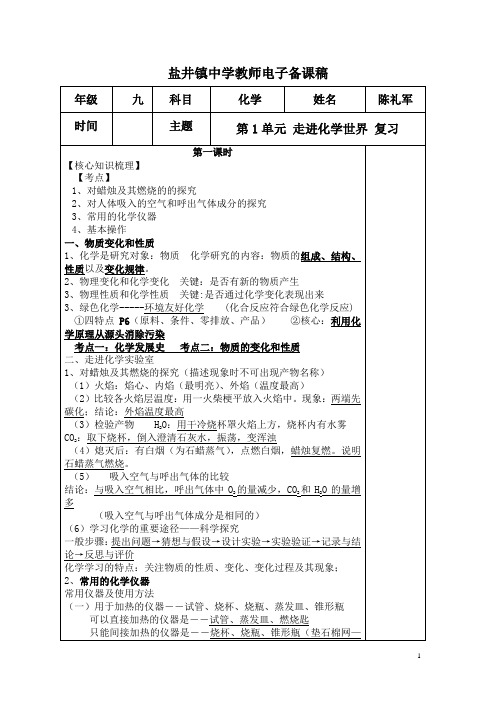 人教版九年级化学中考复习 第一轮教案 简洁