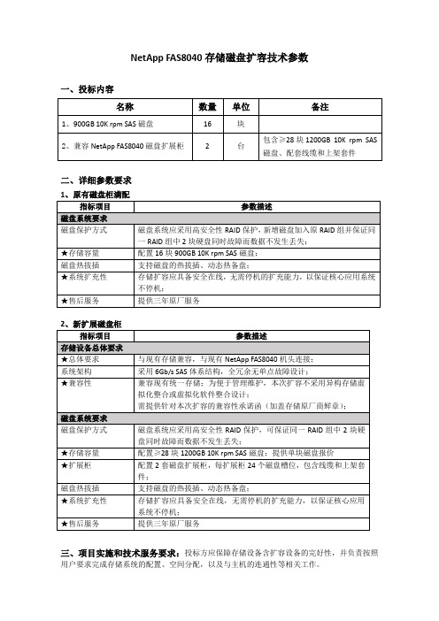 NetAppFAS8040存储磁盘扩容技术参数