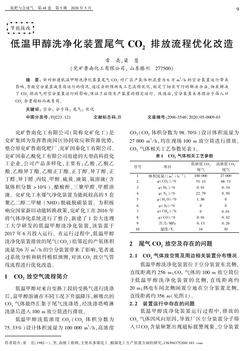 低温甲醇洗净化装置尾气co2排放流程优化改造