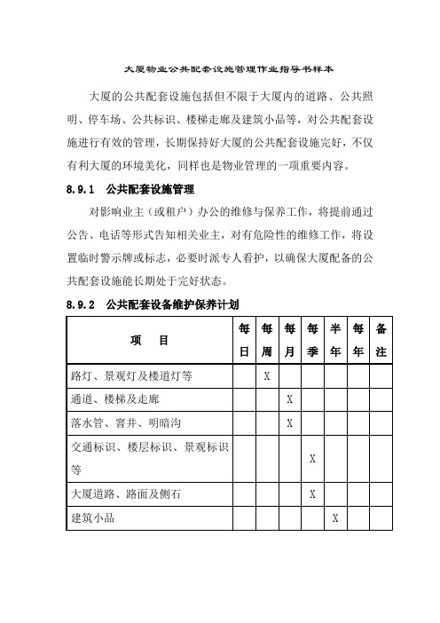 大厦物业公共配套设施管理作业指导书样本