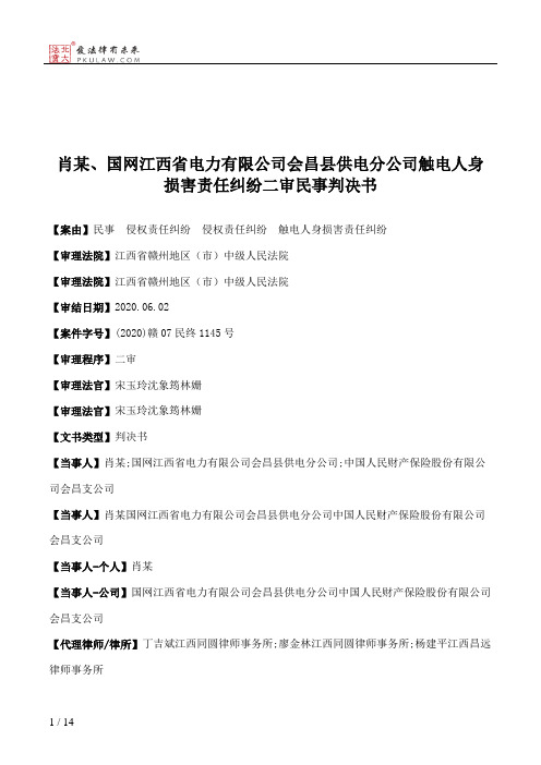 肖某、国网江西省电力有限公司会昌县供电分公司触电人身损害责任纠纷二审民事判决书