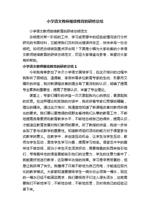 小学语文教师继续教育的研修总结范文