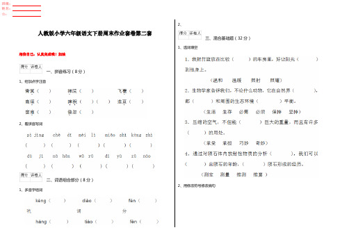 人教版小学六年级语文下册周末作业套卷第二套