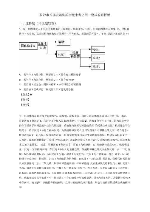 长沙市长郡双语实验学校中考化学一模试卷解析版