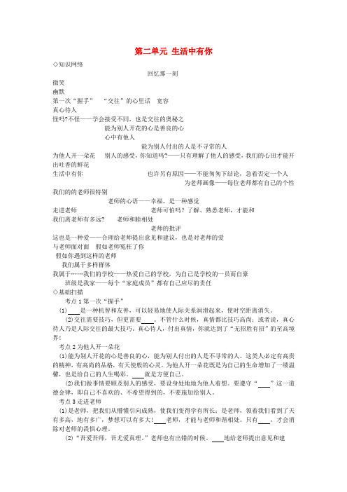 中考政治 七上 第二单元 生活中有你复习 人民版