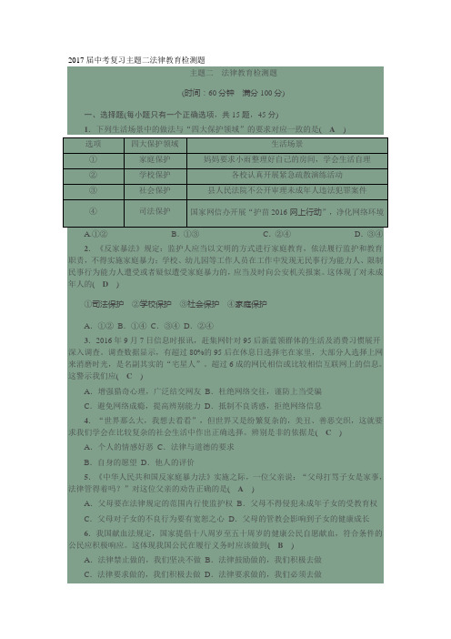 2017届中考复习主题二法律教育检测题