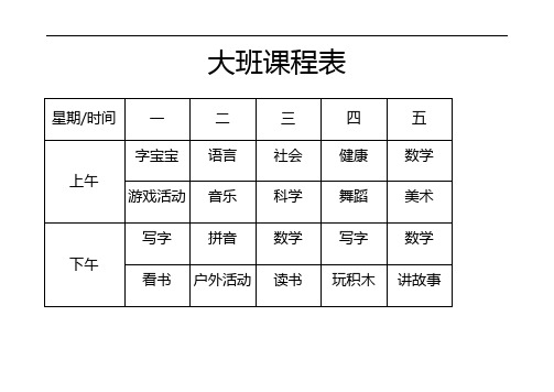 最新幼儿园各班级课程表word版本