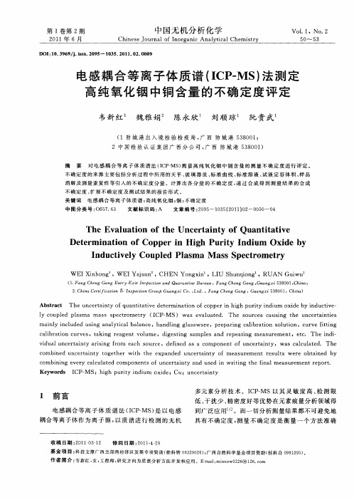 电感耦合等离子体质谱(ICP-MS)法测定高纯氧化铟中铜含量的不确定度评定