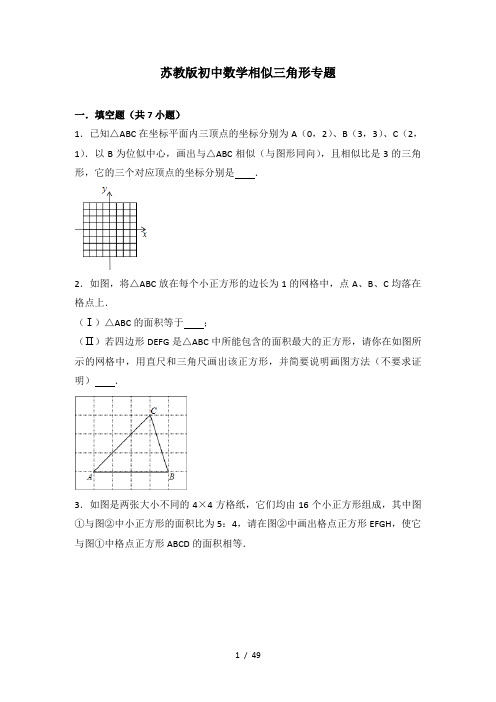 苏教版初中数学相似三角形专题--有答案有解释