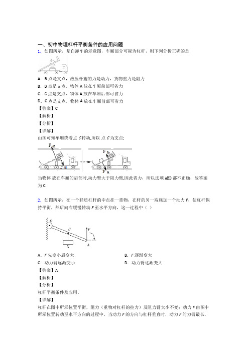 中考物理(杠杆平衡条件的应用问题提高练习题)压轴题训练含答案解析(1)