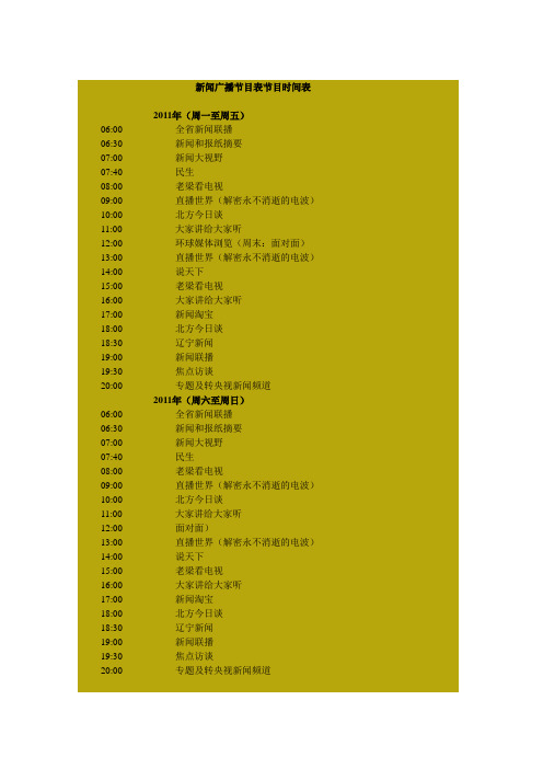 辽宁广播节目表节目时间表