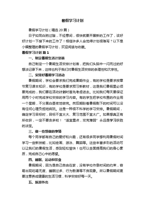 暑假学习计划（精选20篇）