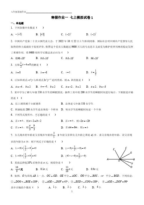 七年级数学寒假作业