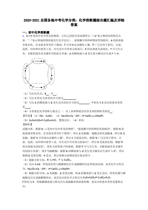 2020-2021全国各地中考化学分类：化学推断题综合题汇编及详细答案