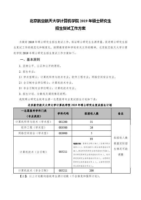 北京航空航天大学计算机学院2019年硕士研究生招生复试工