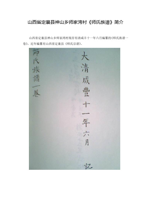 山西省定襄县神山乡师家湾村《师氏族谱》简介