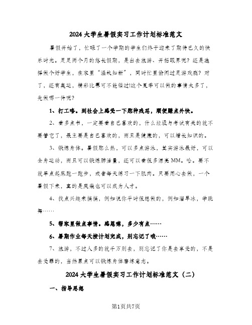 2024大学生暑假实习工作计划标准范文(三篇)