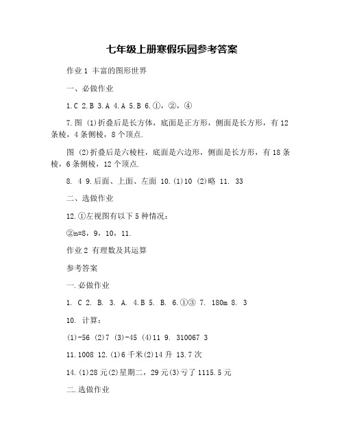七年级上册寒假乐园参考答案