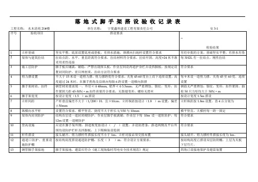 落地式脚手架搭设验收记录