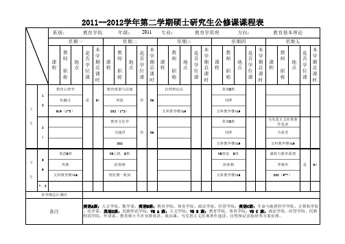 青海师范大学教育学院2011—2012学年第二学期硕士研究生课程表