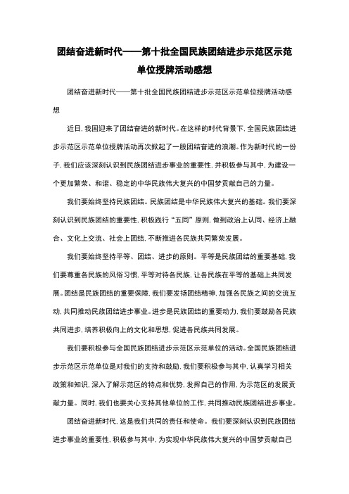 团结奋进新时代——第十批全国民族团结进步示范区示范单位授牌活动感想