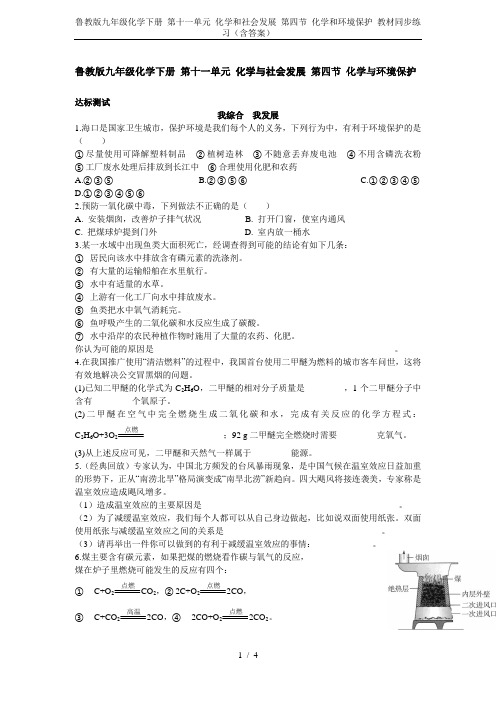 鲁教版九年级化学下册 第十一单元 化学和社会发展 第四节 化学和环境保护 教材同步练习(含答案)