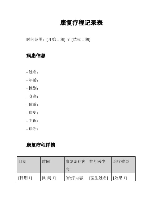 康复疗程记录表