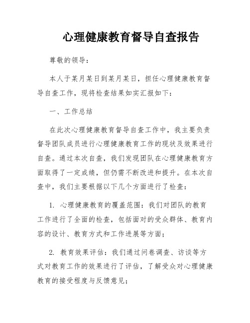 心理健康教育督导自查报告