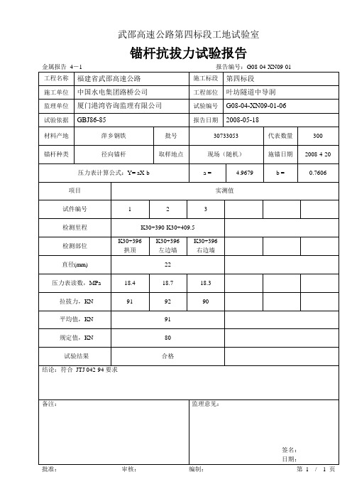 锚杆抗拔力试验报告及记录1