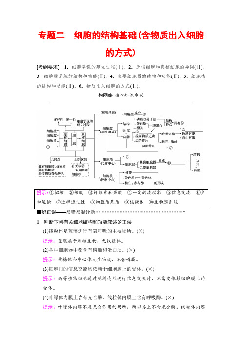 2018版高考生物二轮复习讲义： 板块一 专题二 细胞的结构基础(含物质出入细胞的方式)