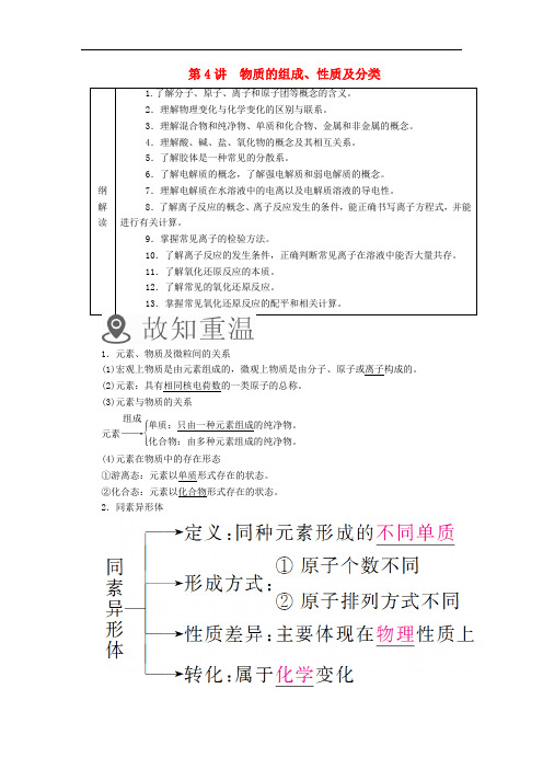 高考化学一轮复习 第4讲 物质的组成、性质及分类学案