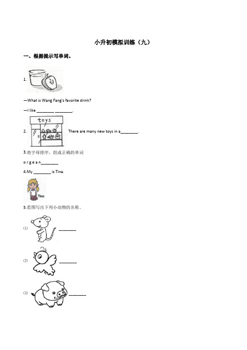 六年级下册英语试题--小升初模拟训练(九) 人教版 (PEP) 含答案