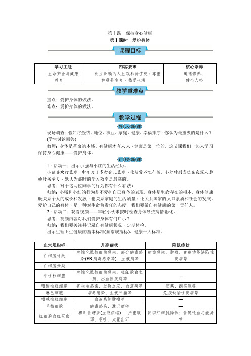 七年级上册道德与法治第一单元教材分析、教法学法建议七年级上册第10课《保持身心健康》教案