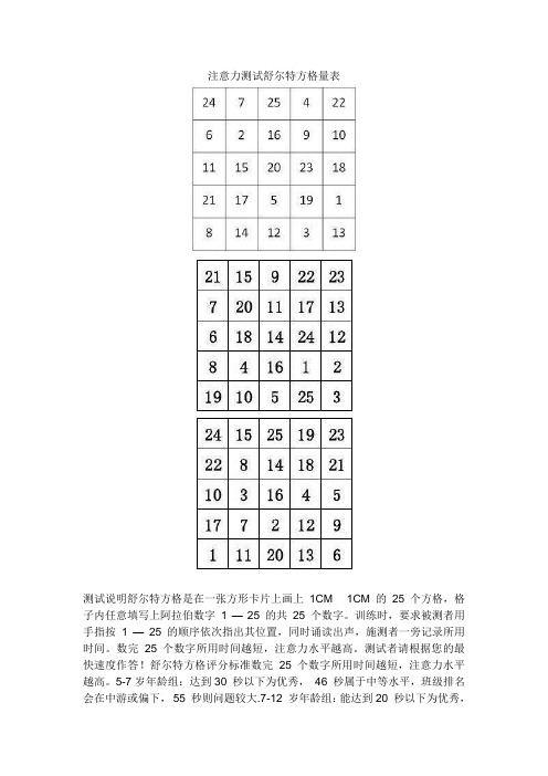 专注度练习方法：舒尔特方格量表