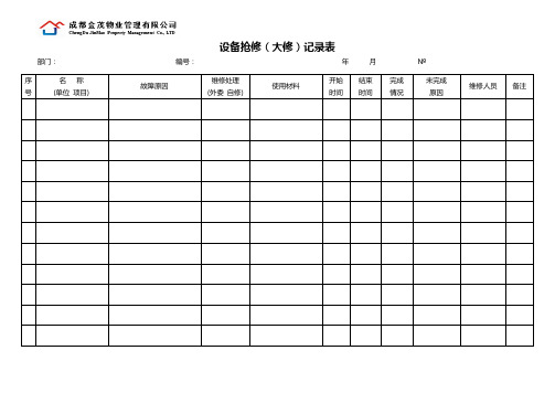 物业管理公司工程设备抢修大修记录表