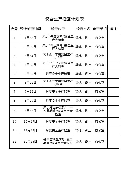 安全生产检查计划表