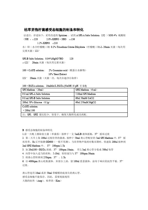 枯草芽孢杆菌感受态细胞的制备和转化