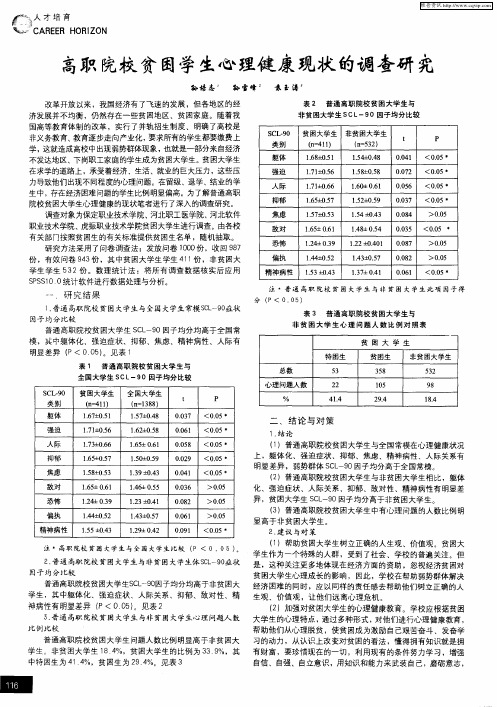 高职院校贫困学生心理健康现状的调查研究