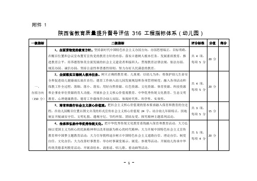 陕西省教育质量提升督导评估316工程指标体系幼儿园最新